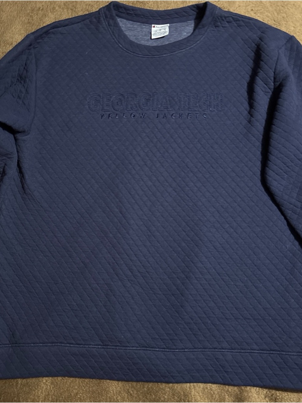 Champion Navy Quilted Crewneck Sweatshirt with Georgia Tech Embroidery